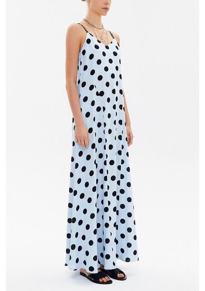 Mavi Kristal Taşlı Kolsuz Uzun Elbise 92849