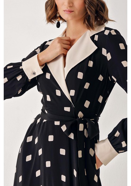 Siyah Geniş Yakalı Vatkalı Elbise 94367