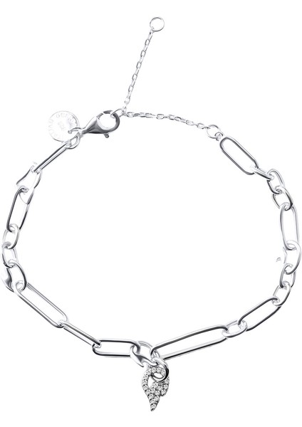 Gümüş Sallantı Detaylı Modern Zincir Formlu 925 Ayar Gümüş Bileklik 144