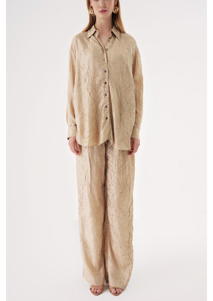 Ekru Kraşlı Pantalon Gömlek Takım 12352