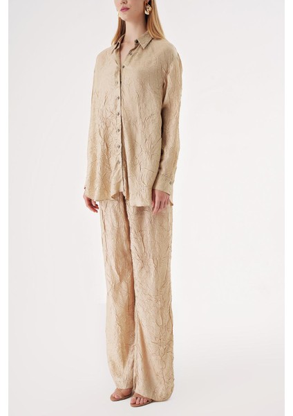 Ekru Kraşlı Pantalon Gömlek Takım 12352