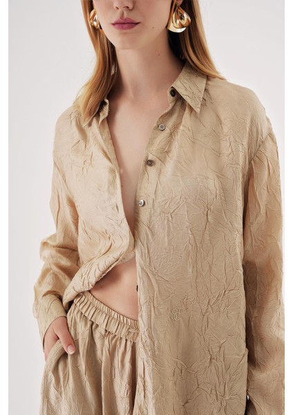 Ekru Kraşlı Pantalon Gömlek Takım 12352