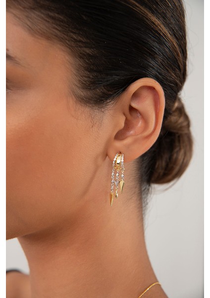 Altın Parlak Taş Dizilim Detaylı Kısa 925 Ayar Gümüş Küpe 99 fiyatları