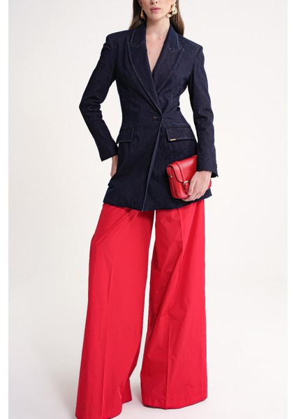 Kırmızı Beli Lastikli Bol Kesim Pantolon 41653