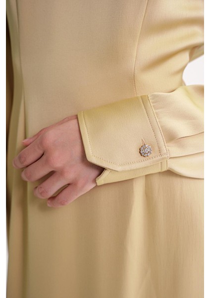 Bej Arkası Büzgülü, Vatkalı Elbise 94430 indirimleri