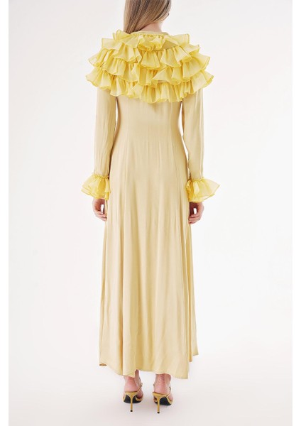 Sarı Hakim Yaka Fırfır Detaylı Gömlek Elbise 94465 fırsatları