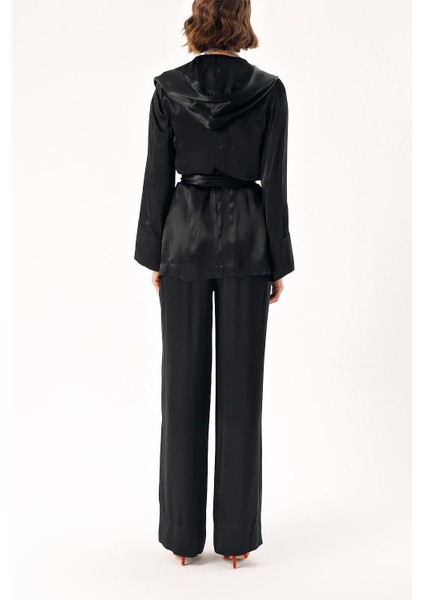 Siyah Kapüşonlu Üst ve Pantolonlu Ikili Takım 12325