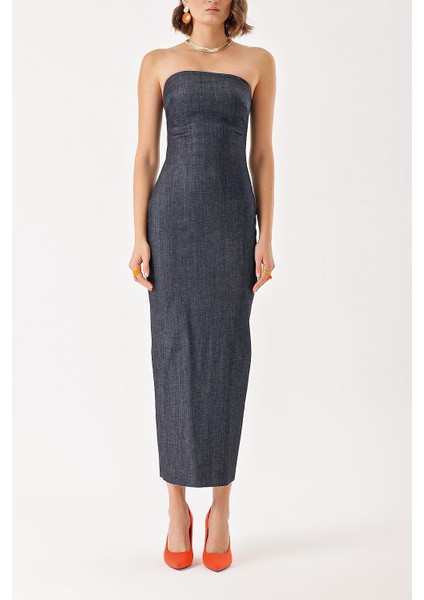 Lacivert Straplez Vücuda Oturan Uzun Elbise 94385 fiyatları