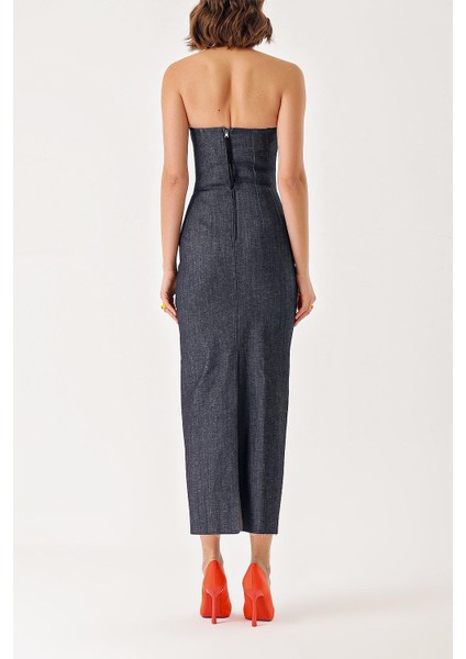 Lacivert Straplez Vücuda Oturan Uzun Elbise 94385 fırsatları