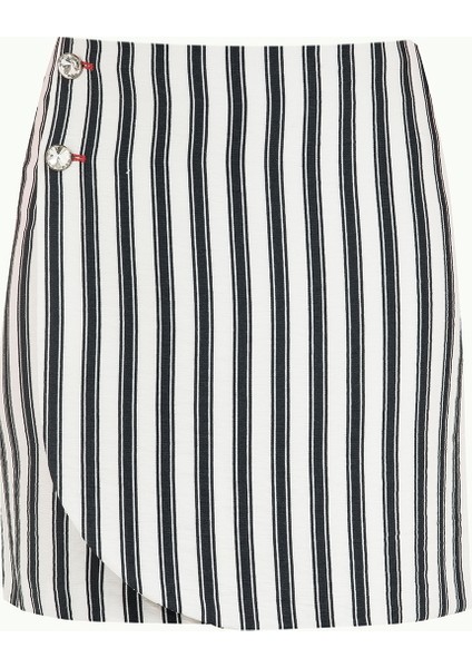 Beyaz Çizgili Keten Mini Etek 80886