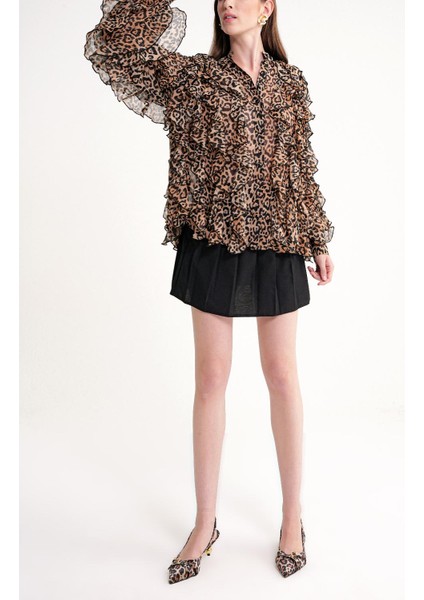 Bej Valon Detaylı Bol Kesim Gömlek 10823