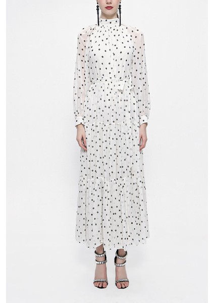 Beyaz Büzgülü Bol Kesim Uzun Elbise 94315 fiyatları