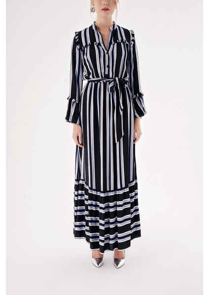 Siyah Beli Lastikli Büzgülü Uzun Elbise 94541 fiyatları