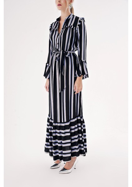 Siyah Beli Lastikli Büzgülü Uzun Elbise 94541 modelleri