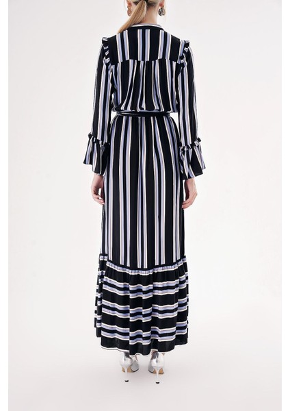 Siyah Beli Lastikli Büzgülü Uzun Elbise 94541 fırsatları