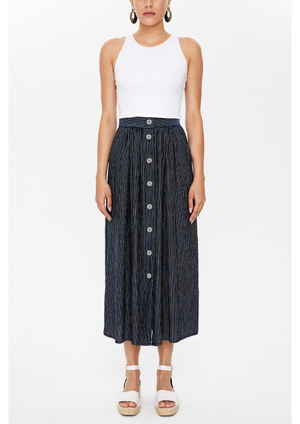 Siyah Düğmeli ve Büzgülü Etek 81052