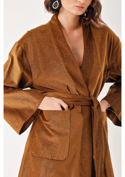 Devetüyü Kadife Bol Kesim Kemerli Kimono Ceket 20405 indirimleri