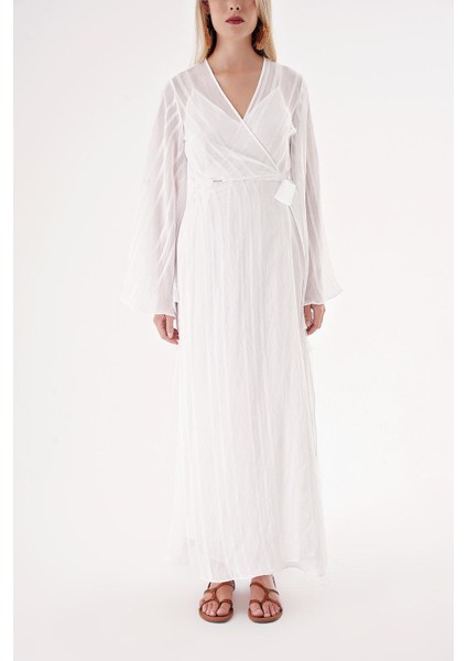 Beyaz Transparan Astarlı Kruvaze Elbise 94357 fiyatları