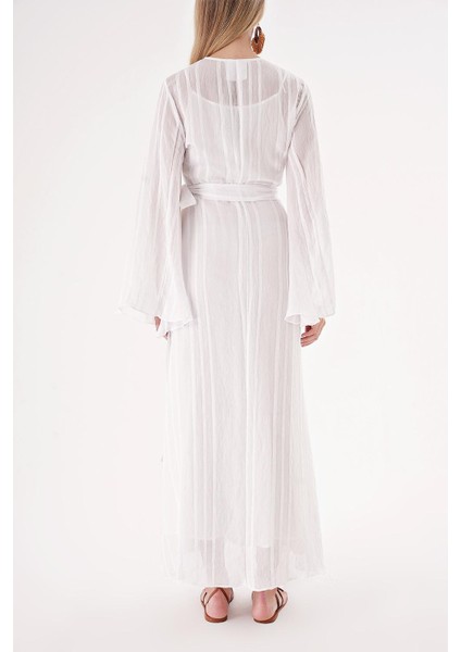 Beyaz Transparan Astarlı Kruvaze Elbise 94357 fırsatları