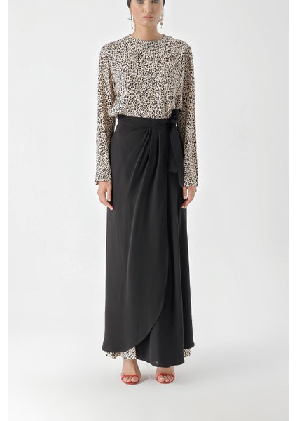 Siyah Bej Beli Lastikli Pantolonlu Etekli Şallı Dörtlü Takım 12327 fiyatları