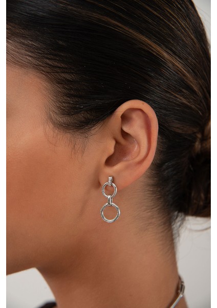 Gümüş Birbirine Bağlı Halka Detaylı 925 Ayar Gümüş Küpe 164 modelleri