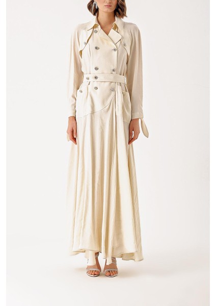 Ekru Kristal Düğme Detaylı Uzun Trenç Elbise 94400 fiyatları