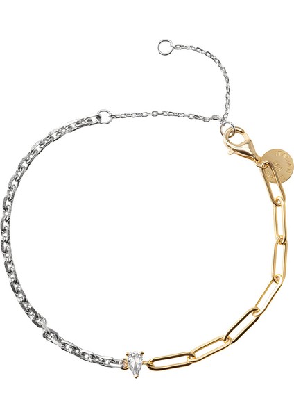 Altın Iki Farklı Zincir ve Taş Detaylı 925 Ayar Gümüş Bileklik 116