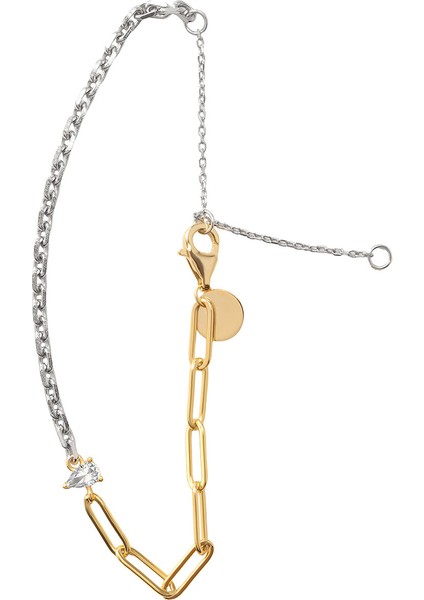 Altın Iki Farklı Zincir ve Taş Detaylı 925 Ayar Gümüş Bileklik 116 fırsatları