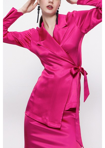 Fuşya Bol Kesim Ceket ve Etekli Takım 12290