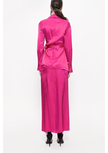 Fuşya Bol Kesim Ceket ve Etekli Takım 12290