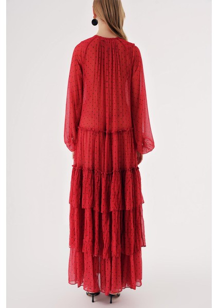 Kırmızı Büzgülü Rahat Kesim Kemerli Uzun Elbise 94515 fırsatları