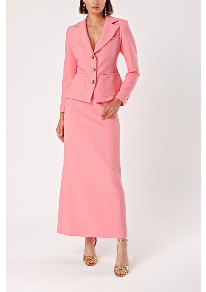 Pembe Uzun Etek ve Blazer Ceketli Ikili Takım 12281