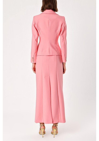 Pembe Uzun Etek ve Blazer Ceketli Ikili Takım 12281
