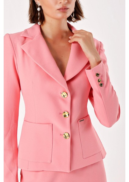 Pembe Uzun Etek ve Blazer Ceketli Ikili Takım 12281