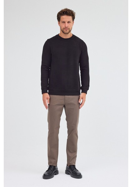 Siyah Uzun Kol Bisiklet Yaka Düz Pamuklu Comfort Fit Sweatshirt 1013255150 fiyatları