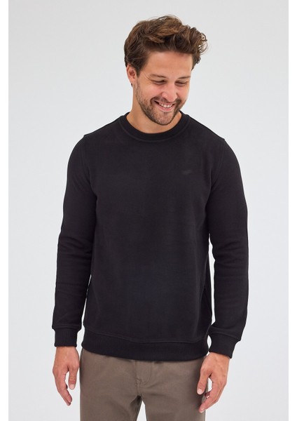 Siyah Uzun Kol Bisiklet Yaka Düz Pamuklu Comfort Fit Sweatshirt 1013255150 modelleri
