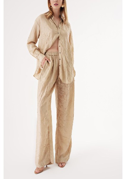 Ekru Kraşlı Pantalon Gömlek Takım 12352