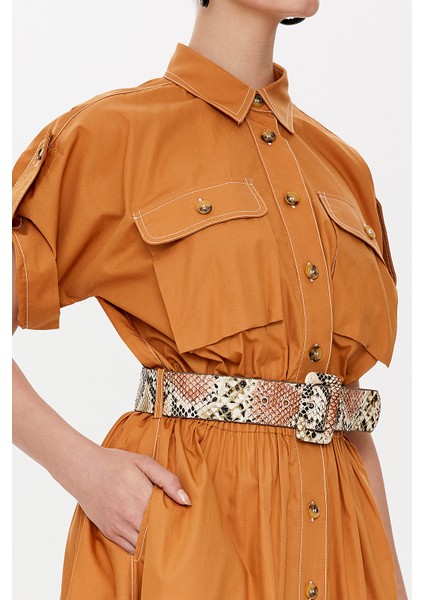 Tarçın Cepli Beli Lastikli Uzun Elbise 93098 modelleri