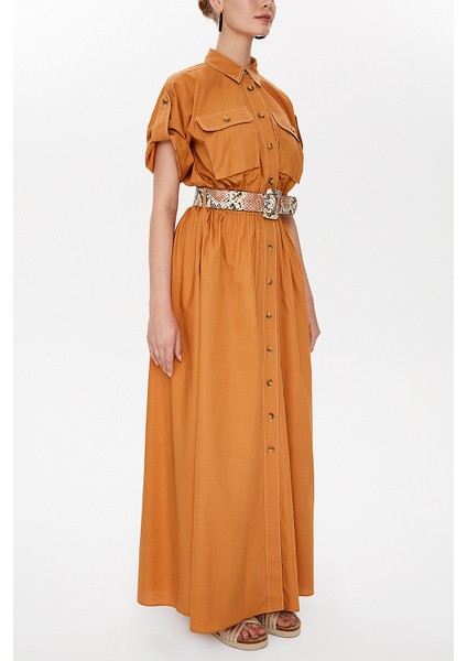 Tarçın Cepli Beli Lastikli Uzun Elbise 93098 indirimleri