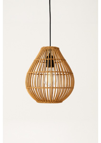 Doğal Rattan Avize, El Yapımı Sarkıt, E27 Duy, LED Uyumlu, Siyah Askı, 25X30 cm fırsatları