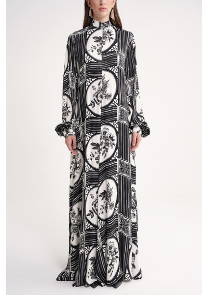 Siyah Bol Kesim Balon Kol Uzun Elbise 94596 fiyatları