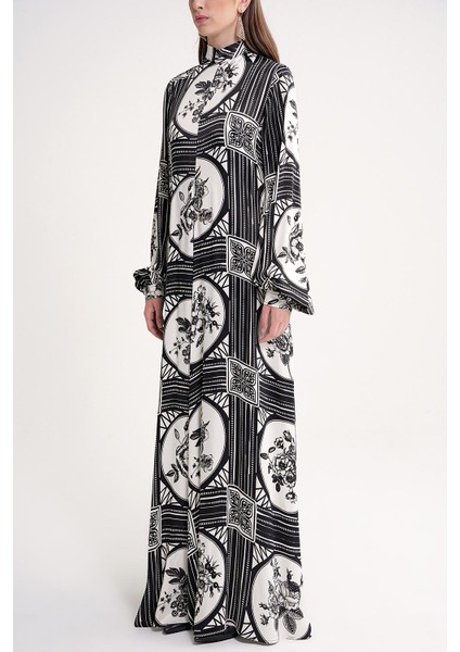 Siyah Bol Kesim Balon Kol Uzun Elbise 94596 modelleri