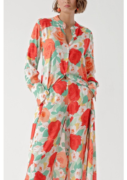 Beyaz Renkli Çiçekli Beli Lastikli Pantolonlu Ikili Takım 12322 indirimleri