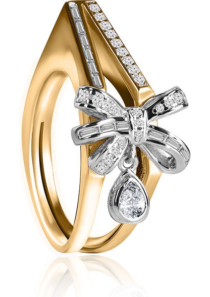 Altın Fiyonk ve Kristal Taş Detaylı 925 Ayar Gümüş Yüzük 167