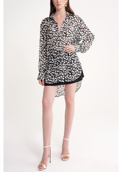 Siyah Beyaz Bol Kesim Gömlek 10847