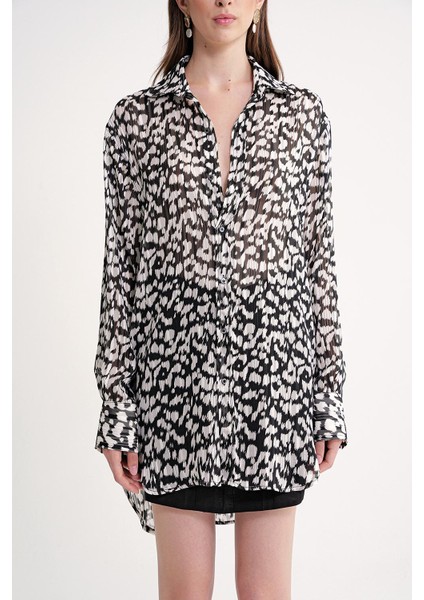 Siyah Beyaz Bol Kesim Gömlek 10847 fiyatları