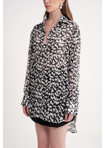 Siyah Beyaz Bol Kesim Gömlek 10847 modelleri