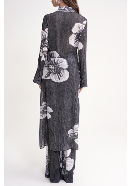 Siyah Piliseli Uzun Gömlek ve Beli Lastikli Panlonlu Takım 12356 fırsatları