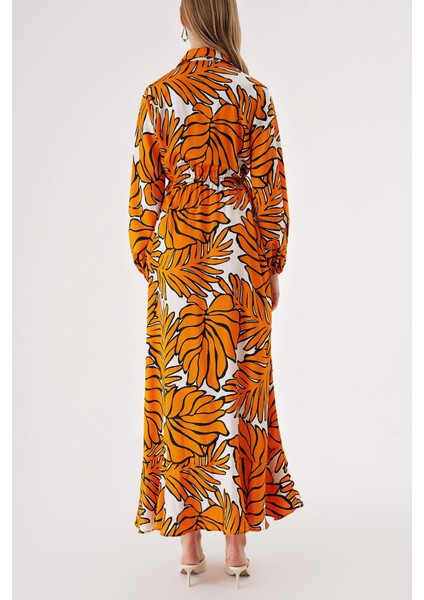 Turuncu Anvelop Kapama Gömlek Yaka Uzun Elbise 94485 fırsatları