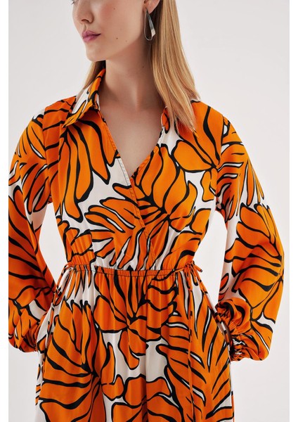 Turuncu Anvelop Kapama Gömlek Yaka Uzun Elbise 94485 indirimleri